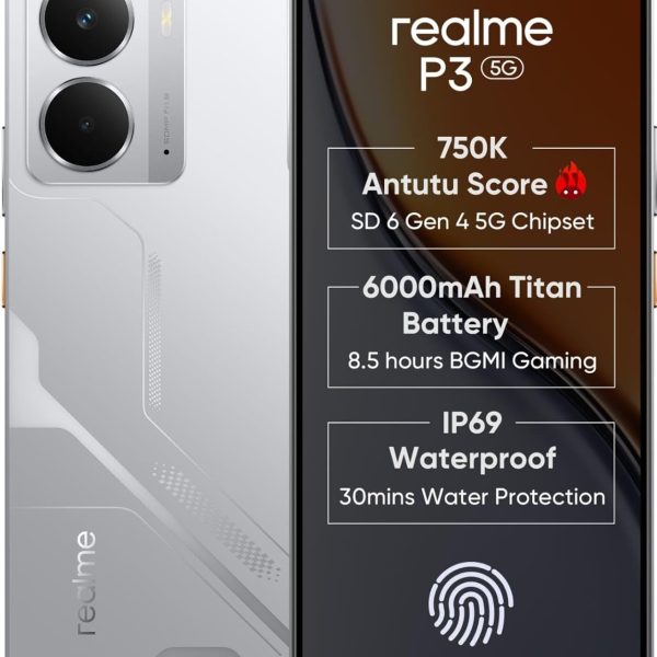 realme P3 5G with 6.67″ FHD+ 120Hz AMOLED Display (8 GB RAM, 128 GB ROM) Space Silver
