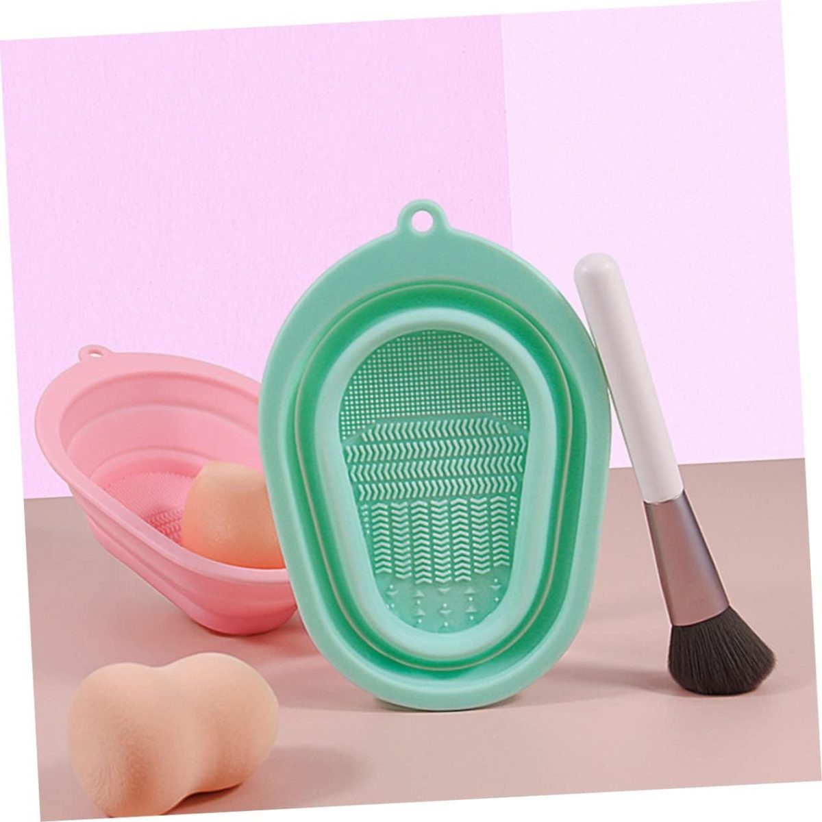 Silicone Makeup Brush Cleaning Mat Set Brush Cleaner Pad Makeup Brush Cleaning Plate Travel Home Use Portable Washing Tool Scrubber with 4 Textures (1ps/Multicolour) - Image 5