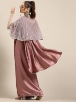 Womanista Women's Satin Saree with Embellished Cape (WM1946_Pink) - Image 5