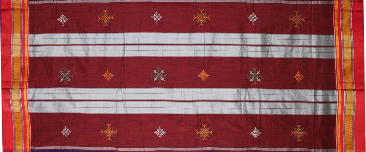 Neyge Women's Handloom Ilkal Pure Cotton Resham Silk Kasuti Saree with Stripe Pallu Running Blouse - Image 7