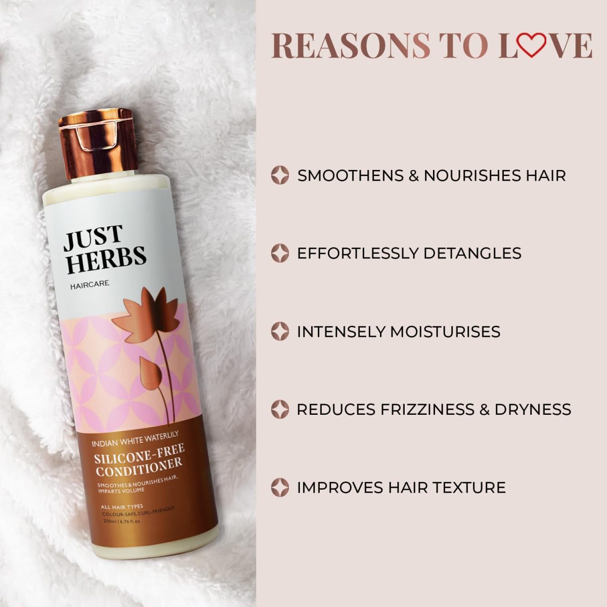 Just Herbs Ayurvedic Kumuda Indian White Water Lily Conditioner | Natural Conditioner For All Hair Types | Controls Frizz & Nourishes Hair | Sulphate & Paraben Free- 200 ml - Image 4