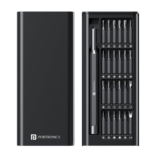 Portronics Bit Box,24-in-1 Screwdriver Kit,Compact,Durable,and Travel-Friendly Tool Kit with a Magnetic Bit Holder,Perfect for Household&Auto Repair (Black)