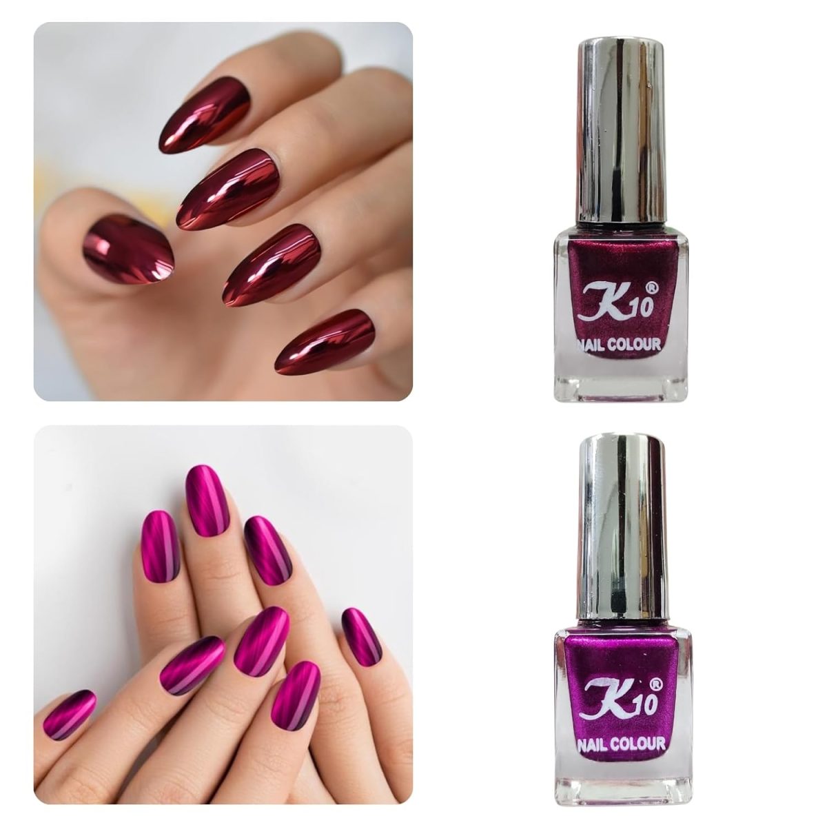 K10 Nail Polish| Metallic Finish Nail Paint|Quick Drying| Non UV Polish - Gel Finish |Chip Resistant Long-Lasting Multicolor Nail paint for Women and Girls| Multicolours | Set of 12 (12ml each) - Image 6