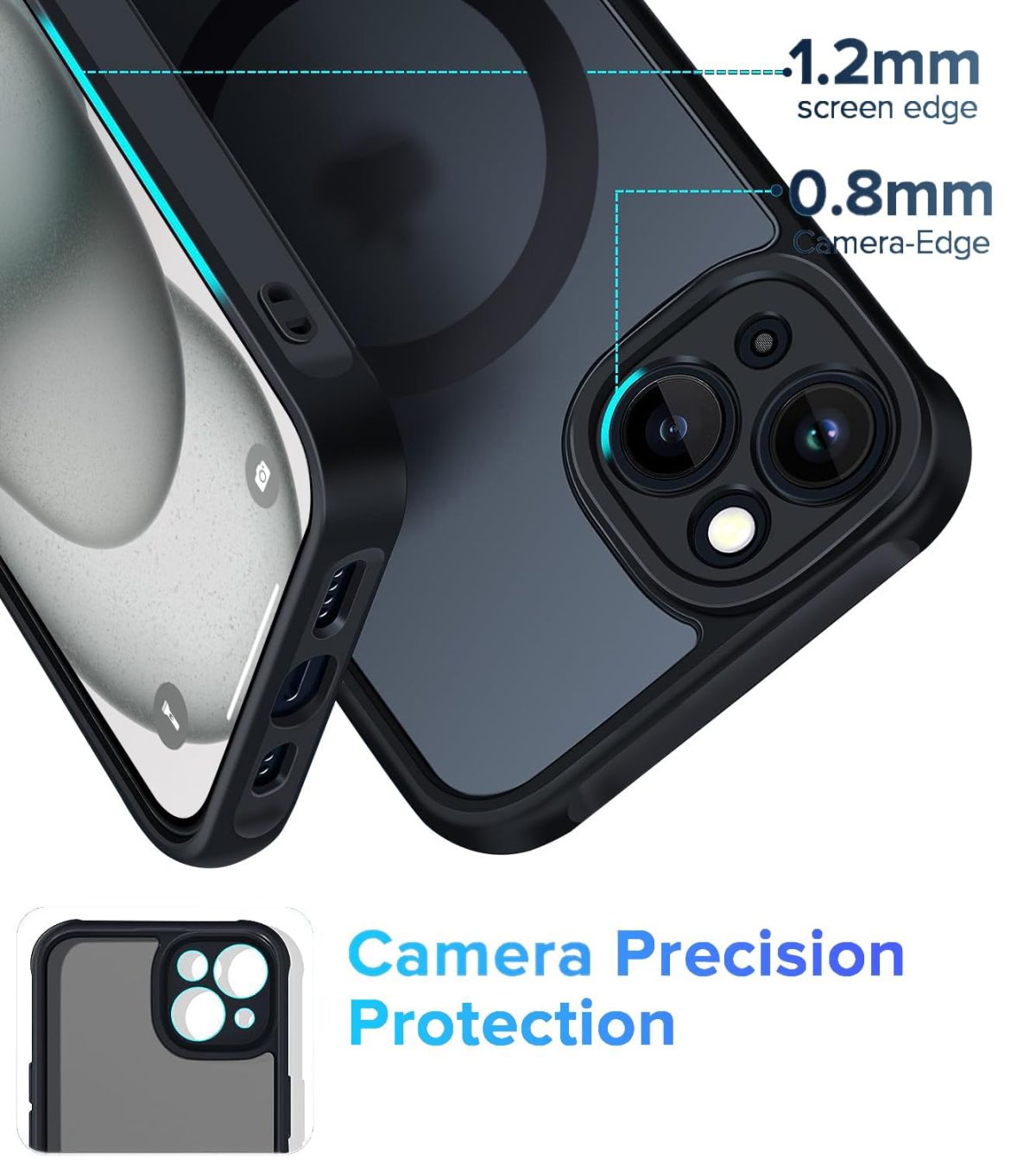 EGOTUDE Designed for iPhone 15 Case | Strong Magnet Camera Protection Translucent Matte Hard Back Cover Compatible with Mag-Safe (TPU+Polycarbonate | Frost Black) - Image 4