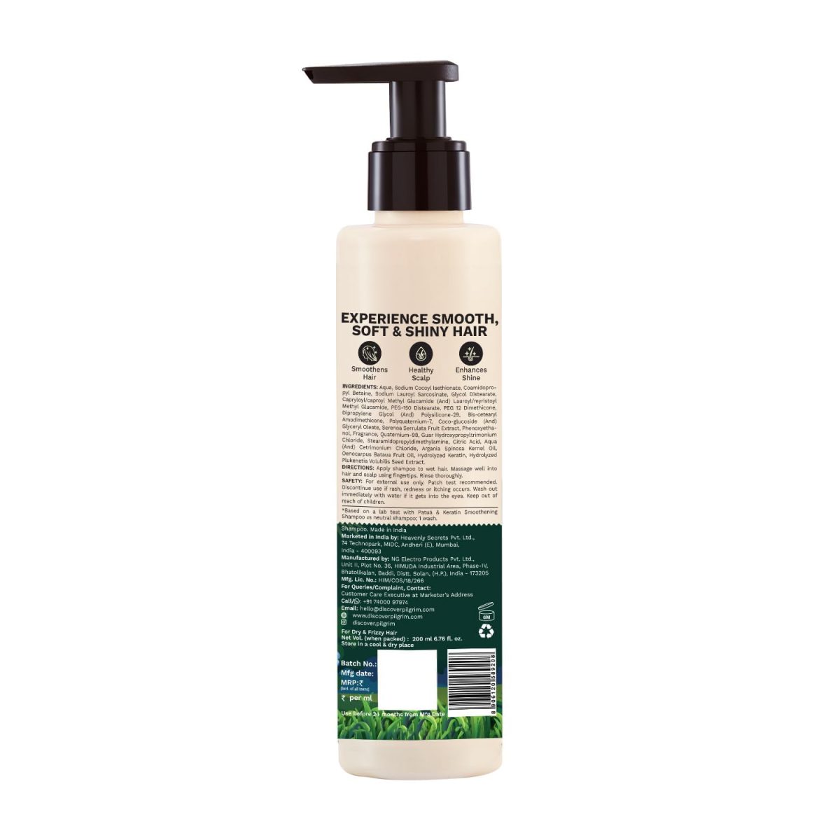Pilgrim Patuá & Keratin Hair SMOOTHENING SHAMPOO for Dry & Frizzy hair 200 ML (Pack of 2) | Sulphate & Paraben free shampoo for Women & Men | Hair Smoothening & healthy scalp - Image 8