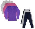 IndiWeaves Girls Cotton Full Sleeve Printed T-Shirts and Cotton Capri 3/4 Pants (White,Navy Blue,White,Pink,Purple,15-16 Years) Pack of 5