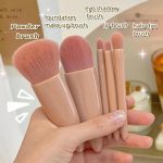 Cavernshop Professional 5 in 1 Small Mini Makeup Brush Kit with Mirror for Face Eye Shadows Eyeshadow Powder Blush Cosmetic Case Set Cleanser for Women Foundation Travel Brushes for Girl Female - Image 7