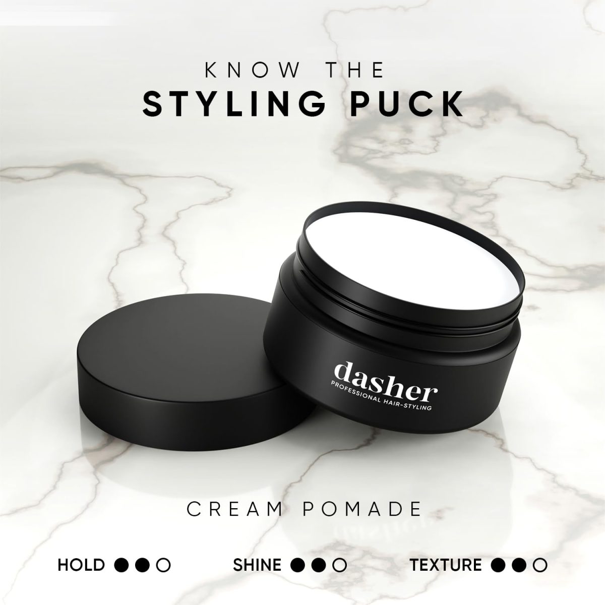 Dasher Cream Pomade For Men's Hair, Medium Hold & Medium Shine Puck, Flexible Hold & Water-Based, Texturizes Hair, With Avocado Oil & Biotin (100g) - Image 5