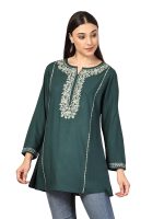 QAZMI Women's Ardra Kashmiri A-Line Rayon Cotton Short Kurti