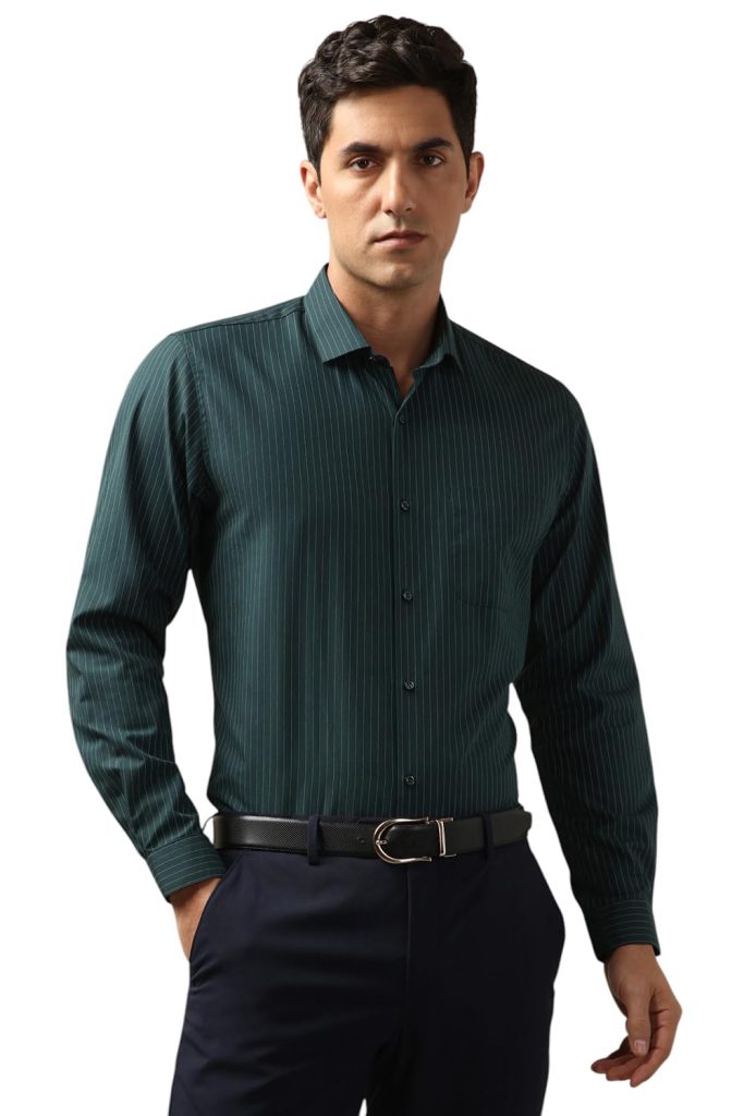 Peter England Men Polycotton Premium Wonder Fabric Slim Fit Full Sleeve Striped Formal Shirt
