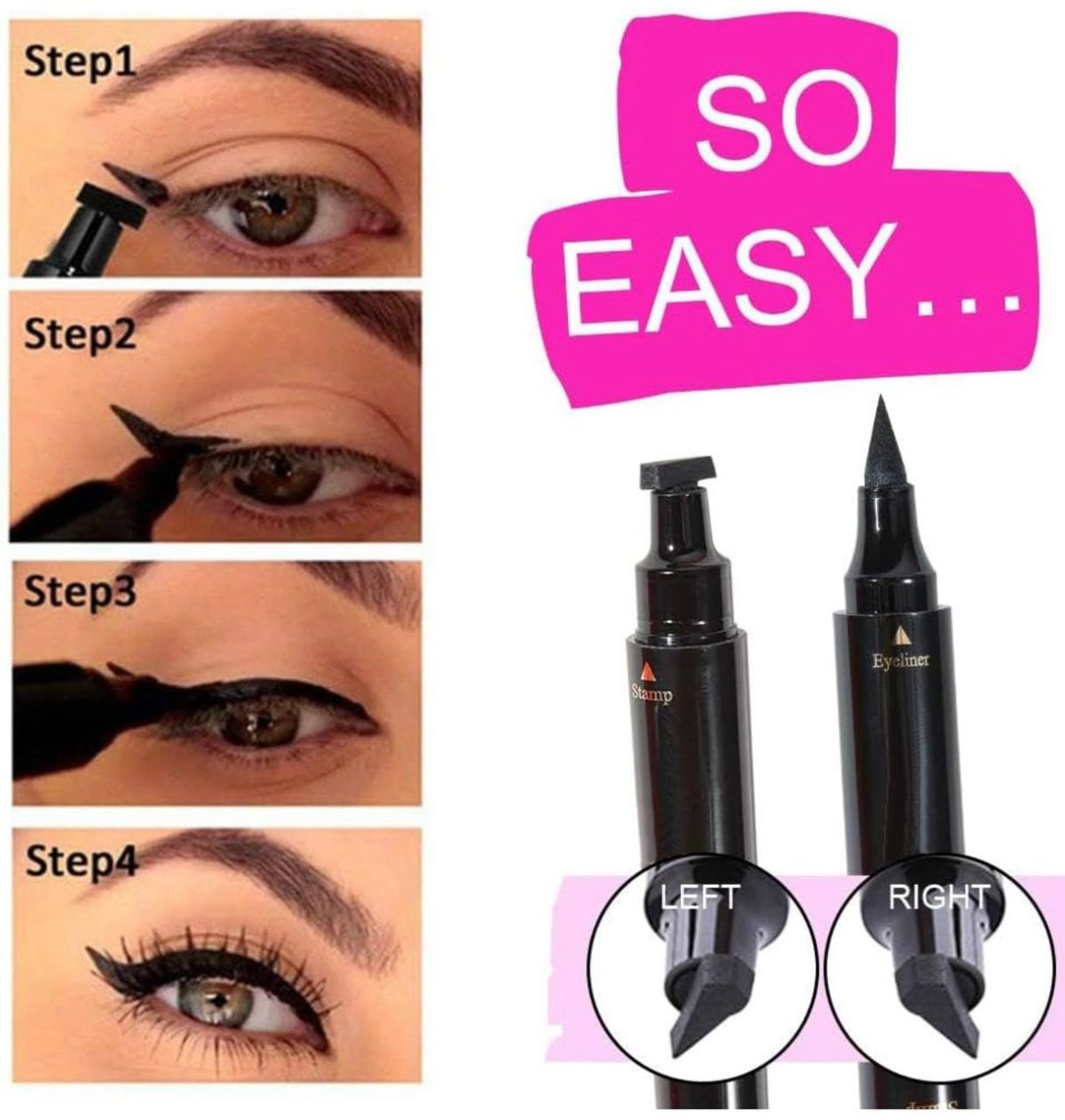 LARYNX Eyeliner Stamp Double-sided Liquid Winged Eye Liner Pen Waterproof Smudgeproof Eyeliner Pen (1 PCS, Black) - Image 3