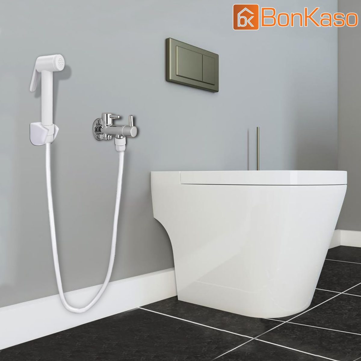 BonKaso HF Classic ABS Health Faucet with high Pressure 1 metre PVC Tube and Hook(White) - Jet Spray for Toilet - Image 6