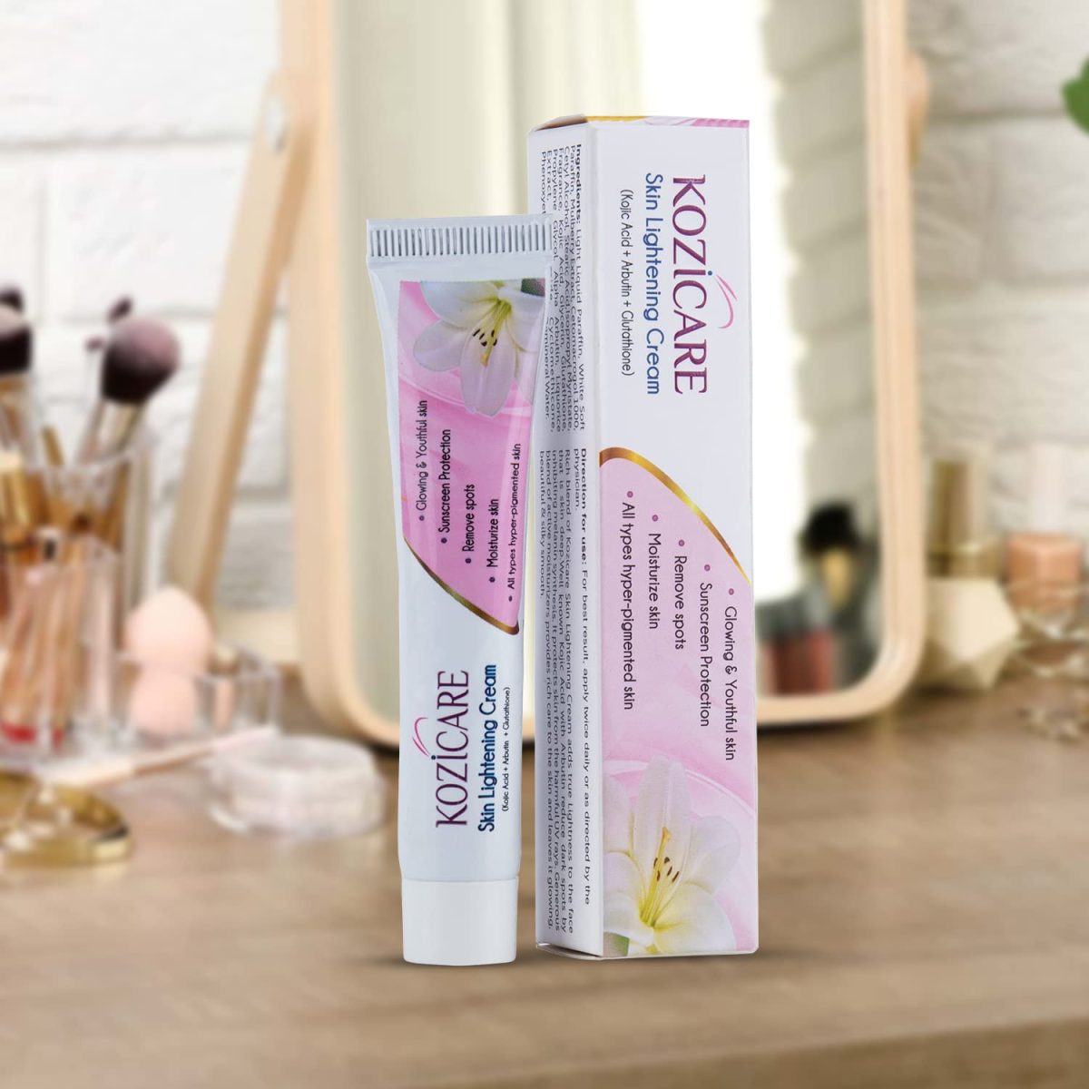 Kozicare Skin Lightening Non-Sticky Cream Lotion | Enriched with 3% Kojic Acid, 1% Alpha Arbutin, 1% Glutathione, 2% Niacinamide, 2% Vitamin C | Best for Melasma, Pigmentation, Dark/Age Spots, Uneven Skin Shade - 15gm (Pack of 4) (New Formula) - Image 5