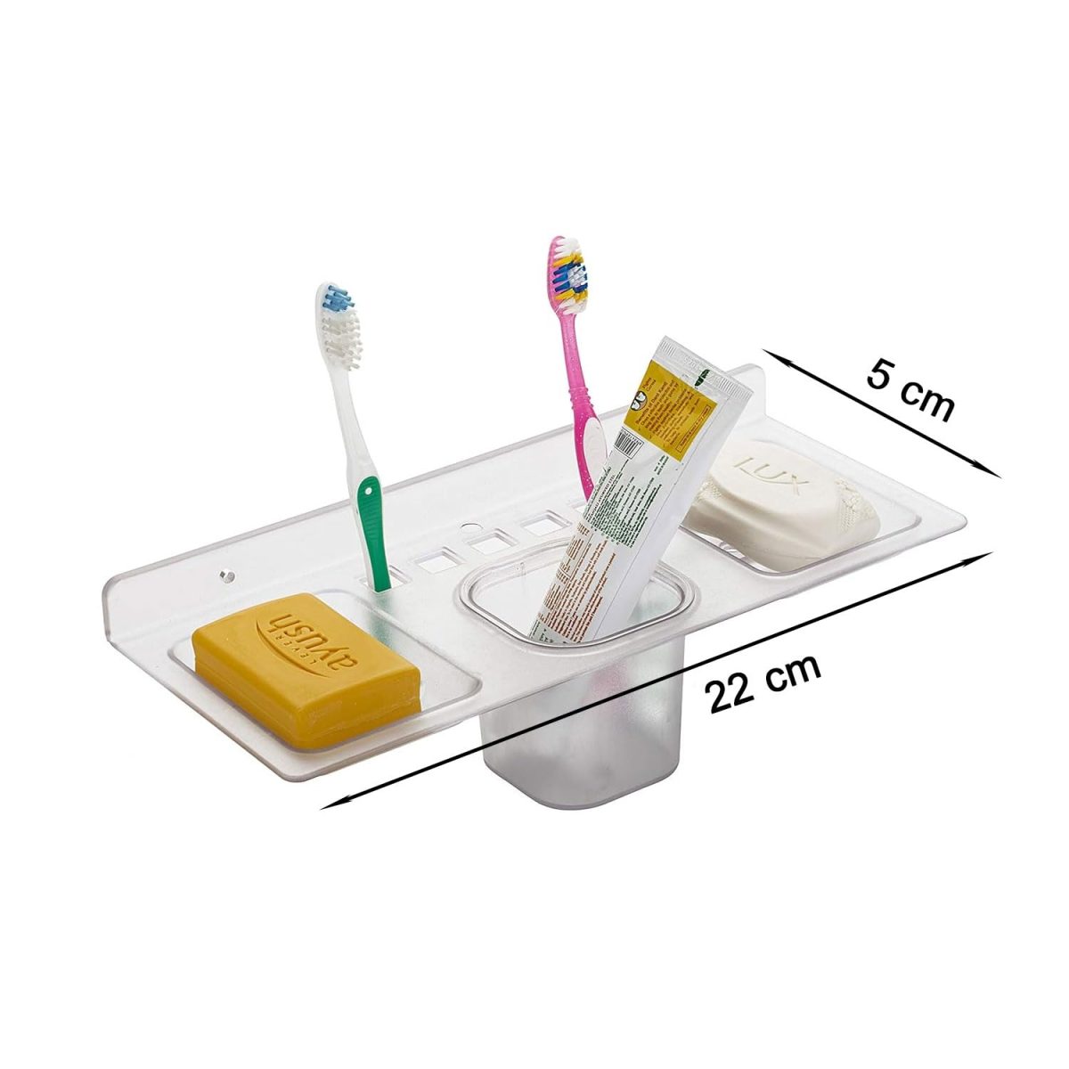 iSTAR Multi use 4 in 1 Multipurpose Double Soap stand with Tumbler Holder Sleek Design Bathroom Accesories shelf soap holder for washbasin,Bathroom, kitchen(Pack of 1,Clear, Plastic) - Image 2