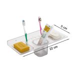 iSTAR Multi use 4 in 1 Multipurpose Double Soap stand with Tumbler Holder Sleek Design Bathroom Accesories shelf soap holder for washbasin,Bathroom, kitchen(Pack of 1,Clear, Plastic) - Image 2