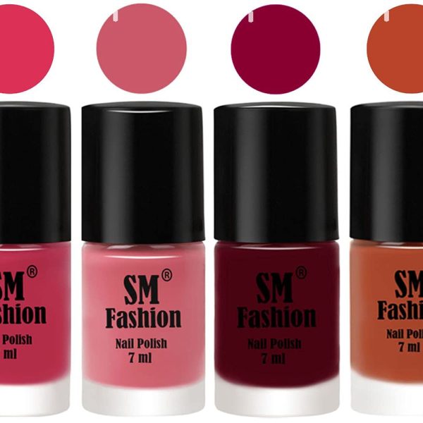 SM FASHION Nail Polish Combo Set (Pack of 4) Quick Dry Gel Finish Nail Paint | Dusty Pink,Nude Pink,Boysenberry,Light Coral | 7 ml Each