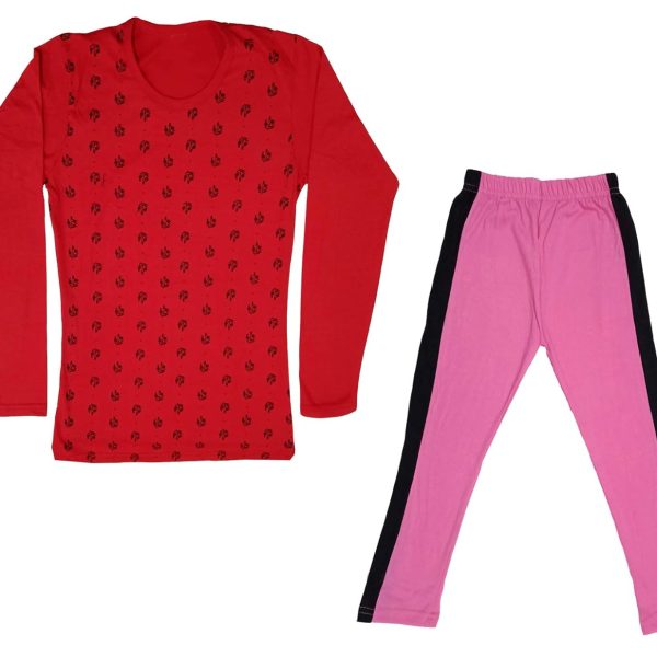 IndiWeaves Girls Cotton Full Sleeve Printed T-Shirts and Cotton Capri 3/4 Pants(Pink,Red,17-18Years) Pack of 2