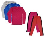 IndiWeaves Girls Cotton Full Sleeve Printed T-Shirts and Cotton Capri 3/4 Pants (Magenta,Red,White,Blue,Magenta,6-7 Years) Pack of 5