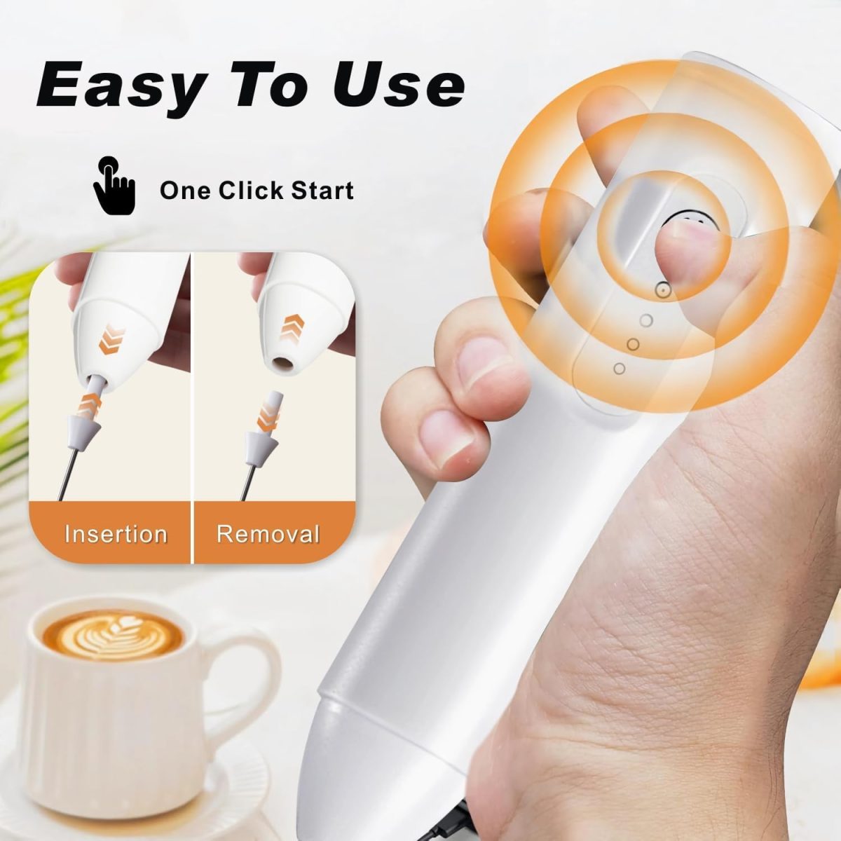 Konquer TimeS Rechargeable Milk Frother – Handheld Electric Coffee Frother with USB-C Charging, 3-Speed Stainless Steel Whisk for Lattes, Matcha, Hot Chocolate, and Frappe - Image 6