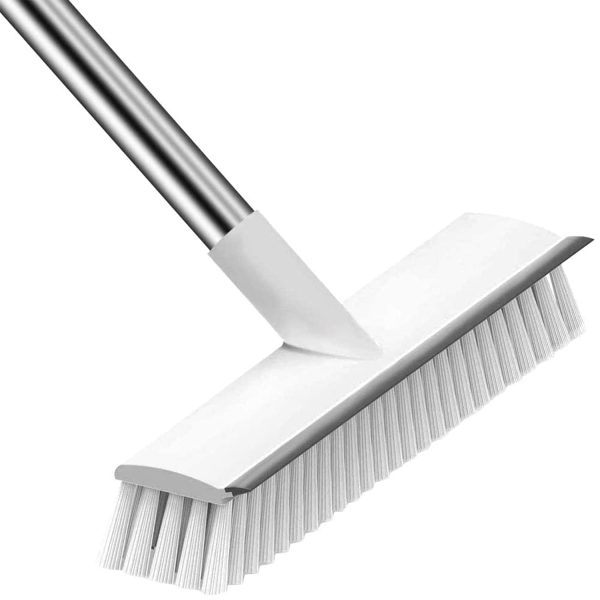 Multifunctional Bathroom Cleaning Brush with Wiper 2 in 1Tiles Cleaning Brush Floor Scrub Bathroom Brush with Long Handle 120° Rotate Bathroom (2in1Bathroom Cleaning Brush, White)
