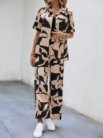 Gufrina Women's Geometric Print Co-ords Set - Short Sleeve Open Collar Shirt and Wide-Leg Pants Ensemble - Image 7
