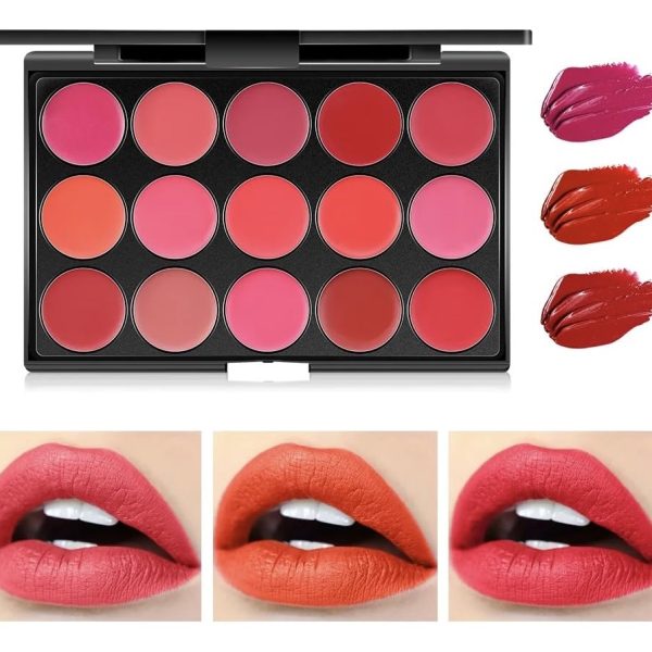 Feelhigh 15 Colors Lip Palette Makeup,Pro Lip gloss Cream Palette, Matte Red Lipstick Set for Women, Matte Duration 24 Lip Stain Long Lasting Waterproof
