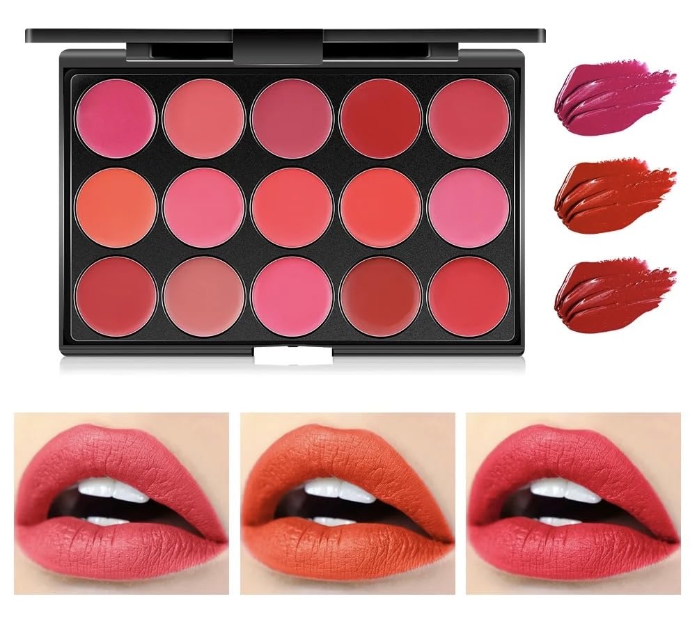 Feelhigh 15 Colors Lip Palette Makeup,Pro Lip gloss Cream Palette, Matte Red Lipstick Set for Women, Matte Duration 24 Lip Stain Long Lasting Waterproof
