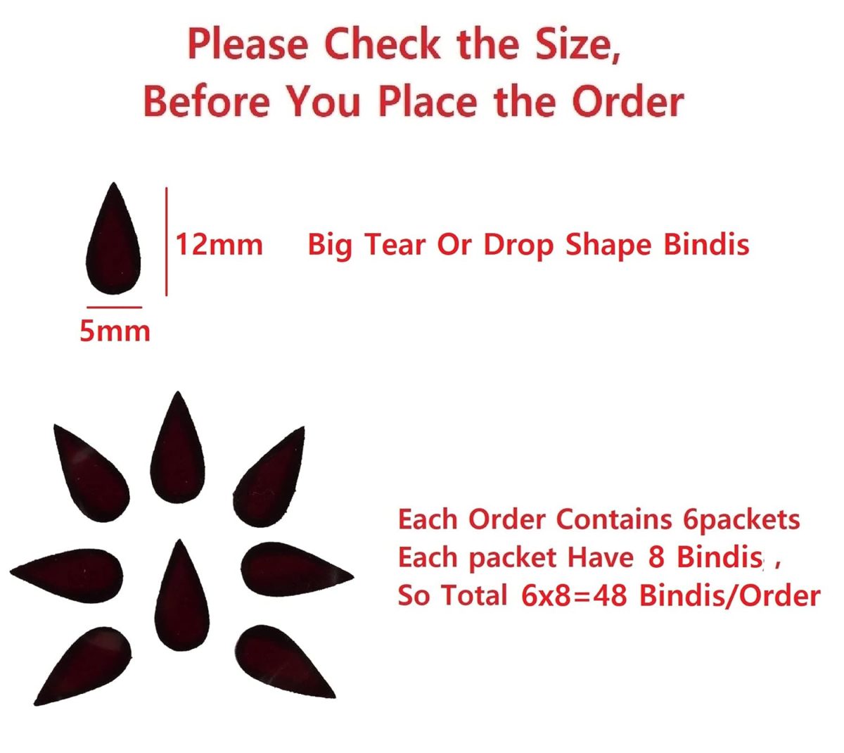 Vama Fashions Tear Drop Small Velvet Tilak Bindi for Women Maroon Bindis for Ladies - Image 8