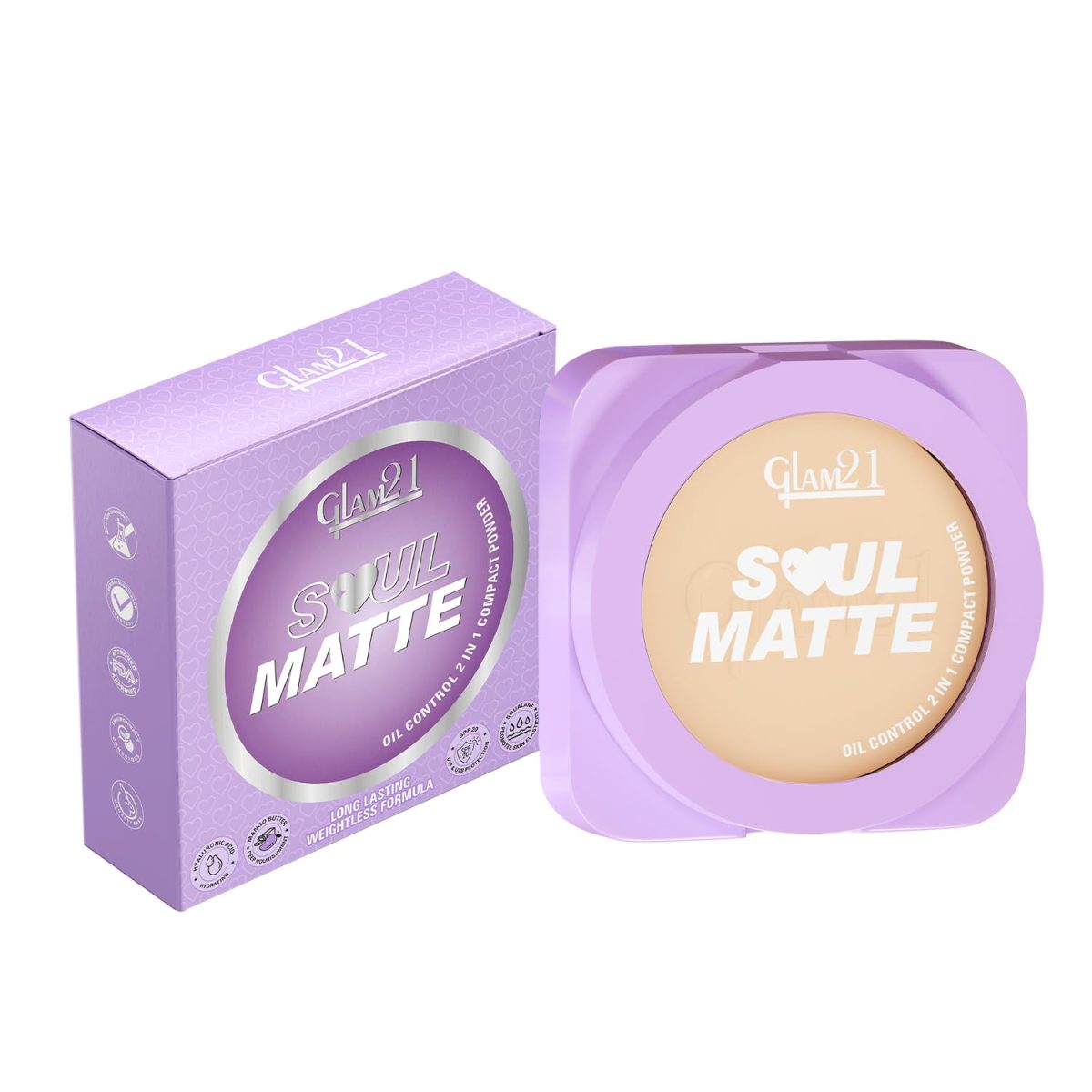 Glam21 Soul Matte Oil Control 2 in 1 Compact Powder | Matte & Shimmer Shades | Air Light Formula & Stay Upto 10 hrs | Rich With Hyaluronic Acid, Squalane & Mango Butter |SPF20 |18gm- Silk Ivory 01 - Image 8