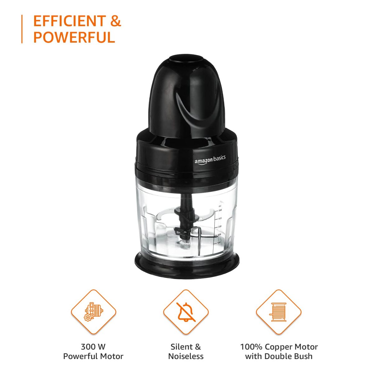 Amazon Basics 300W Electric Chopper & Whisker with 4-Leaf Rust-Resistant Blades & Unbreakable | 830ml | Polycarbonate Jar | One-Touch Operation - Image 2