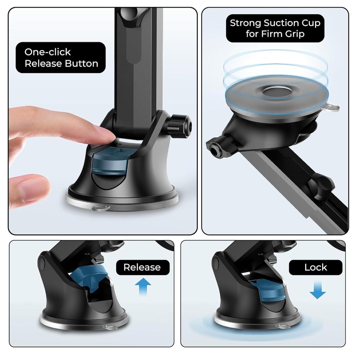 Kratos Grip X3 Premium Mobile Holder for Car with Back Button Unlocking Mechanism, Strong Suction Cup, 360° Rotatable,Car Mobile Holder for Wildshield and Dashboard, Compatible with 4 to 7" Smartphone - Image 3