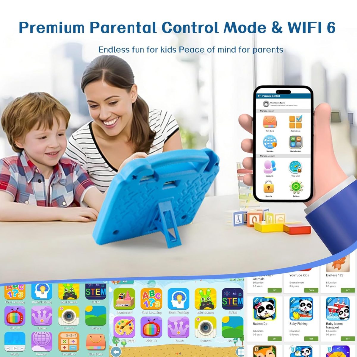 Ruufuuxy 10.1" Kids Tablet, Android Tablet for Kids, Android 15, 1280 x 800 Display, Octa-Core CPU, 8GB+64GB, 1TB Expandable via Micro SD, WiFi 6 (2.4G+5G), Controller - Image 4