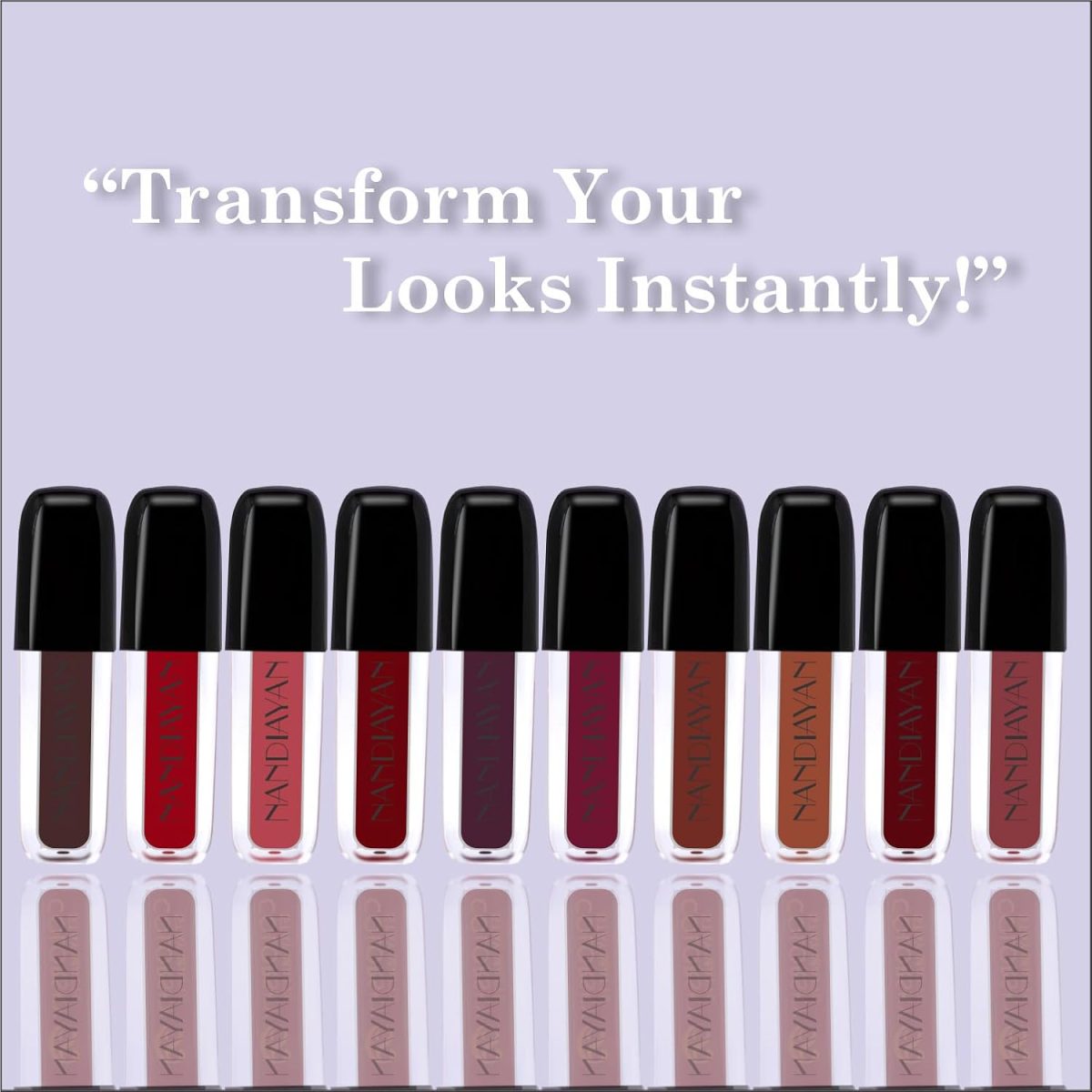 Nandiayan Cutie Mini Liquid Lipstick combo pack of 10 – Waterproof, Matte, Long Lasting, Smudge-Proof Nude Pink, Wine, Brown, Coffee, Red, Mauve | Lipstick Combo Pack Gift Set for Women & Girls - Image 3