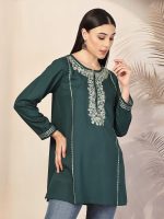 QAZMI Women's Ardra Kashmiri A-Line Rayon Cotton Short Kurti - Image 2