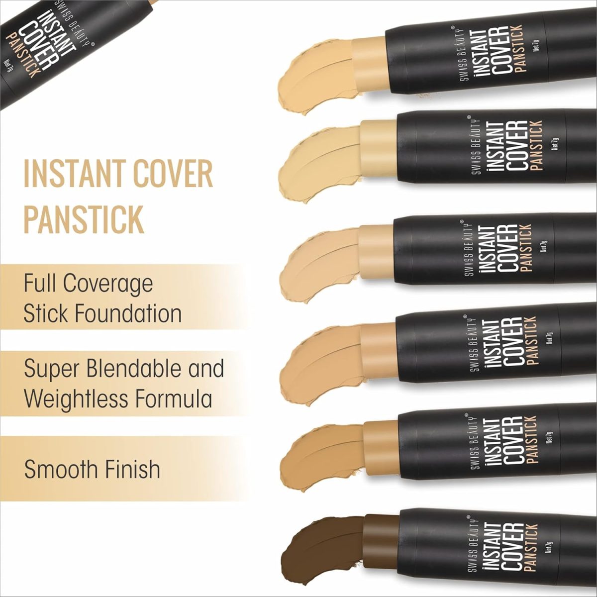 Swiss Beauty Instant Cover Panstick, Shade - Classic Ivory, Face Makeup, 7gm - Image 3