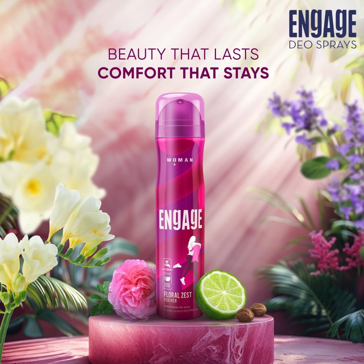 Engage Floral Zest Deodorant for Women, Citrus and Floral, Skin Friendly Deo, 150ml Body Spray - Image 2