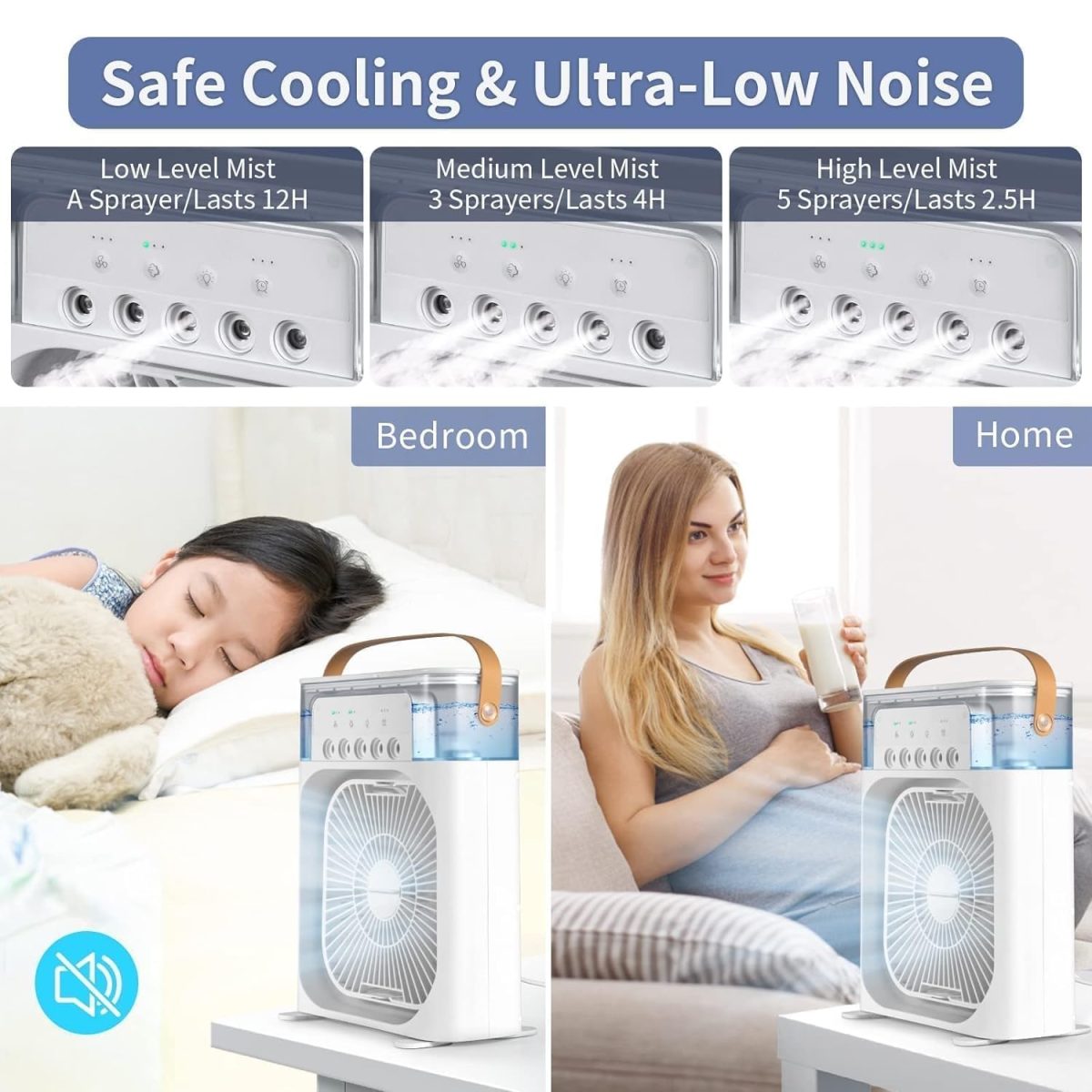 Vimzee PREMIUM Portable-Ac-Mini-Cooler-Fan for Room Cooling - Personal Air Cooler & Humidifier - Misting Design - 3 Speeds - 600ml Water Tank - Assorted Color - Image 7