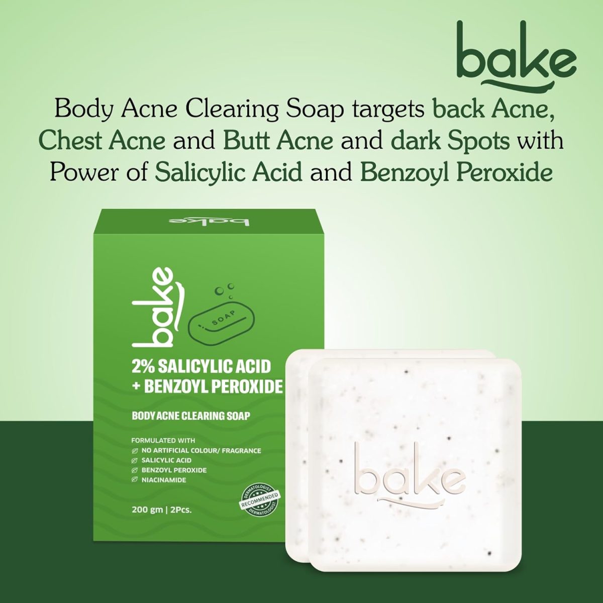 BAKE 2% Salicylic Acid Soap (2 pcs) Scrub Treatment with Niacinamide for Body & Back Acne, Reduces Strawberry Legs | Fades Dark Spots | Non Drying Formula | Soap For Men & Women | 100g x 2 (100 g (Pack of 2)) - Image 6