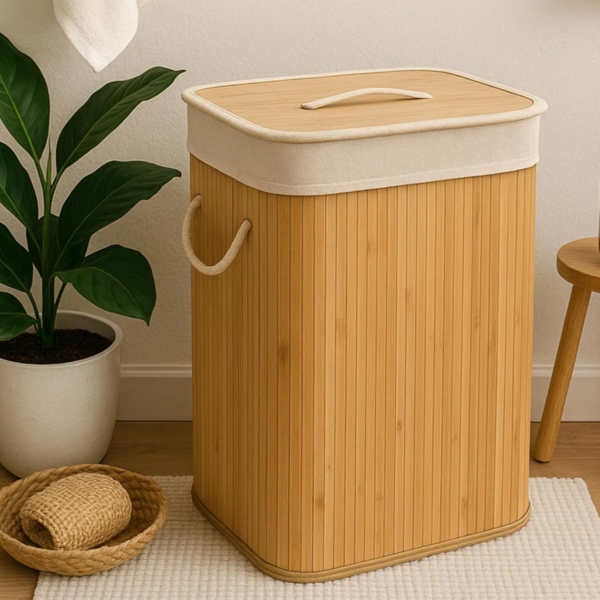 The Better Home Bamboo Basket for Storage(40*30*60cm) Laundry Basket for Clothes With Lid | Home Organizer Items and Storage | Eco Friendly | Compact and Easy to carry | Home Storage Organizer | Brown