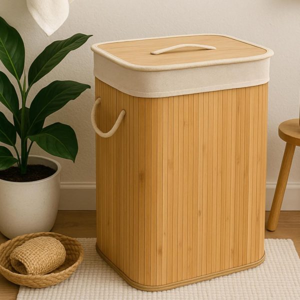 The Better Home Bamboo Basket for Storage(40*30*60cm) Laundry Basket for Clothes With Lid | Home Organizer Items and Storage | Eco Friendly | Compact and Easy to carry | Home Storage Organizer | Brown