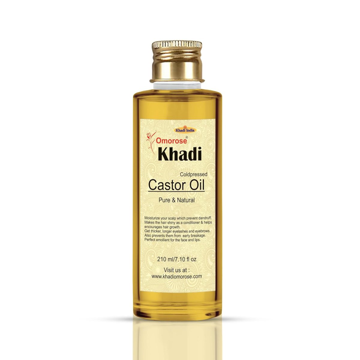 Khadi Omorose Castor Oil | Coldpressed & Hexane Free| Supports Stronger Hair| Hydrates Skin | Healthy Eyelashes Eyebrows, Lips & Nails -210 Ml - Image 2