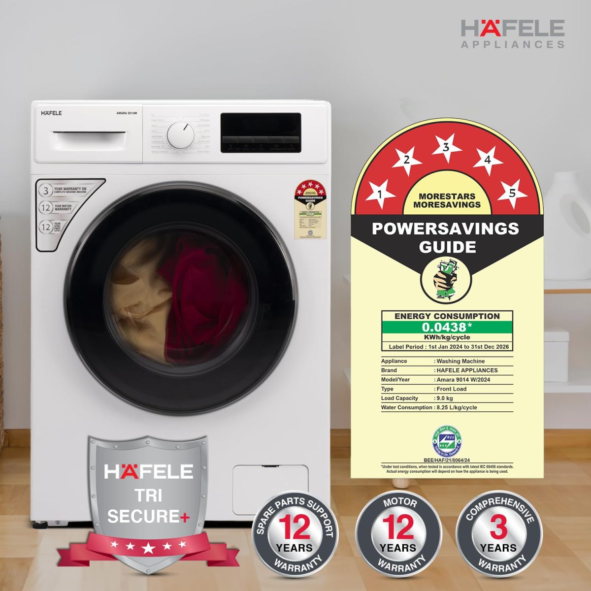 HAFELE AMARA 9 kg 5 Star, Premium Fully Automatic Front-Load washing machine engineered using German technology, comes with Steam Shield and Hexa Wash Design - Image 9