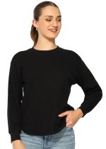 Alan Jones Clothing Women's 100%Cotton Relaxed Fit Waffle Crew Neck Long Sleeve T-Shirt