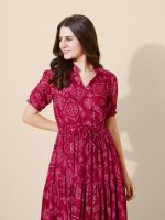 flowervelly Dress for Women Printed Midi Dress with V-Neck, Puffed Sleeves - Image 7