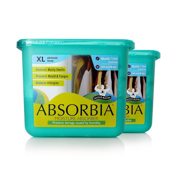 Absorbia Moisture Absorber XL with Activated Charcoal | Pack of 2 (450 g X 2 boxes) | 1L Absorbs|Dehumidifier for Rooms & Wardrobes|Fights Against Moisture, Mould, Fungus…
