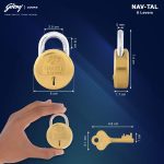 Godrej Locks I Navtal 6 levers 50 mm I Padlock for Main Door I Gate Lock I Tool Box, Shutters, Shops & Offices I Strong Hardened Corrosion Resistant Shackle I Brass Material | 1 Year Warranty - Image 2