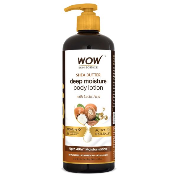 WOW Skin Science Shea Butter With Lactic Acid Body Lotion | Hydrates Very Dry Skin | Long Lasting 48 hrs Moisturization | Smoothens Rough, Flaky Skin | Calms Itchy Skin - 400ml