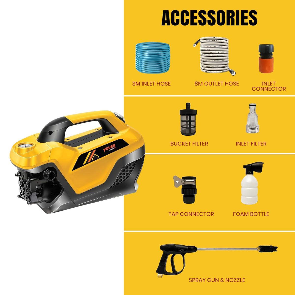 IBELL YO2800 High Pressure Car Washer for Home & Bike Cleaning, 2800W Induction Motor, 240 Bar, 12 L/min Flow, Portable Power Washer with 8M Hose & Spray Gun - Image 2