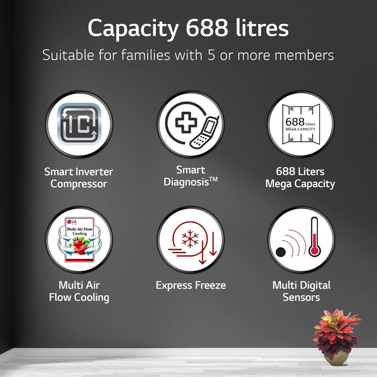 LG 688 L Frost-Free Smart Inverter Compressor Side-By-Side Refrigerator (GC-B257KQDV, Dark Graphite Steel, Multi Digital Sensors and Express Freezing, 2022 Model) - Image 2