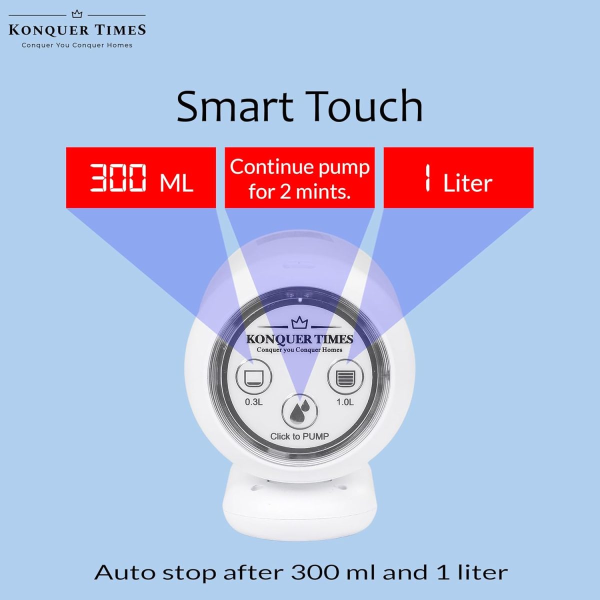 Konquer TimeS KTS Automatic Wireless Water Can Dispenser Pump 3rd Gen Dual Pump with 2.2L/Min Fast Flow, Foldable Spout & LED Lights - Mystical Blue Illumination (3rd Gen Dual Motor) - Image 3